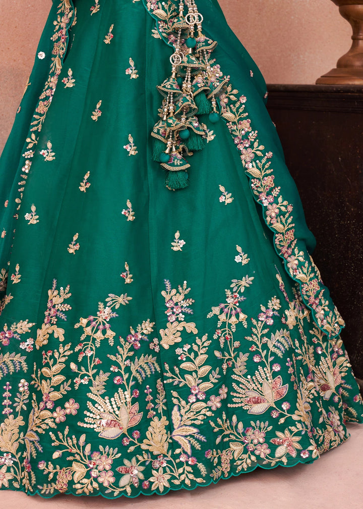 Persian Green Tissue Lehenga Choli with Sequin & Zari Detailing