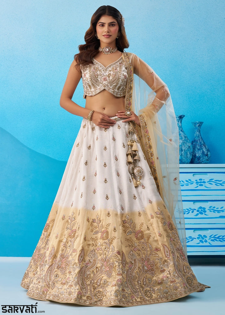 Brown & White Tissue Lehenga Choli with Beads & Sequins work