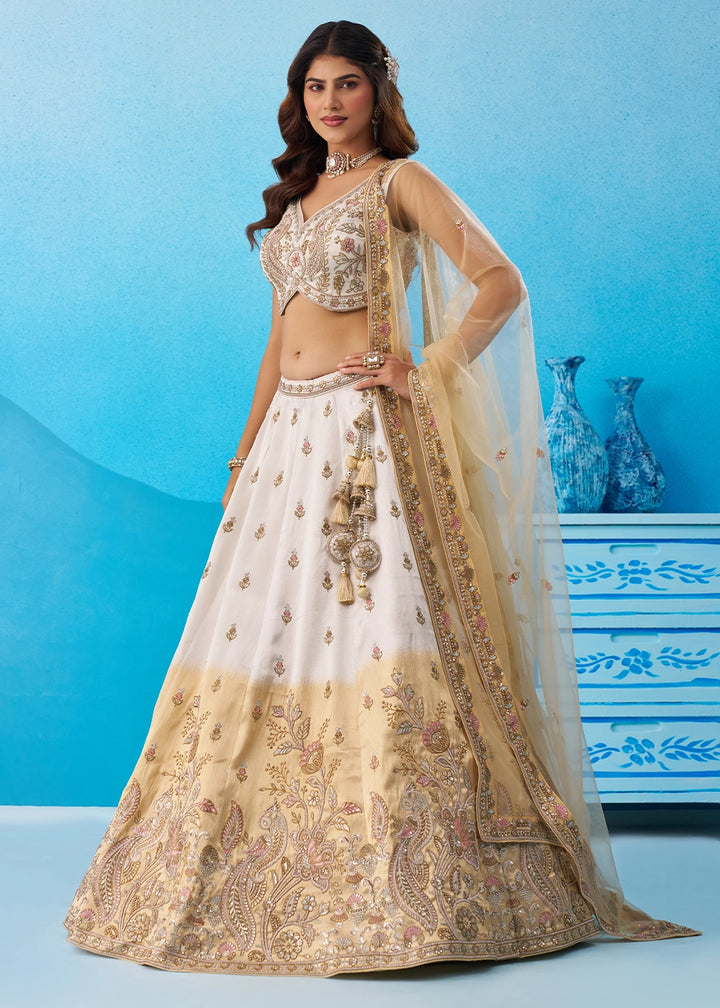 Brown & White Tissue Lehenga Choli with Beads & Sequins work