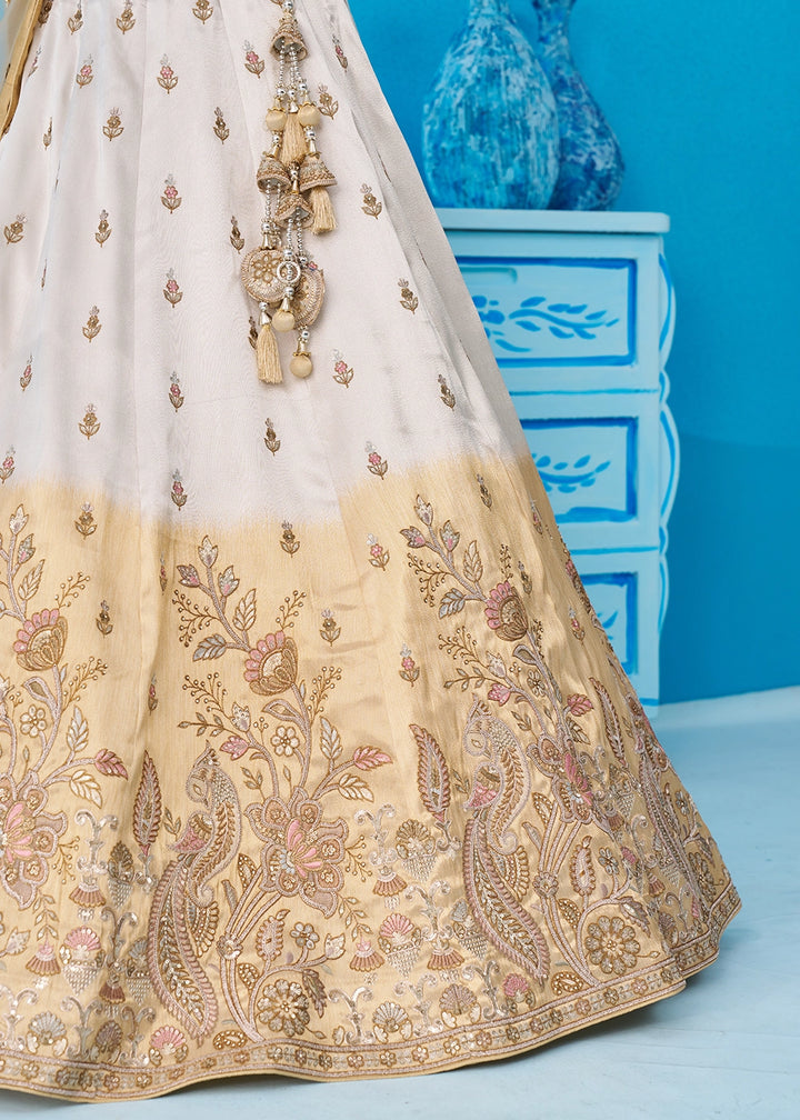 Brown & White Tissue Lehenga Choli with Beads & Sequins work