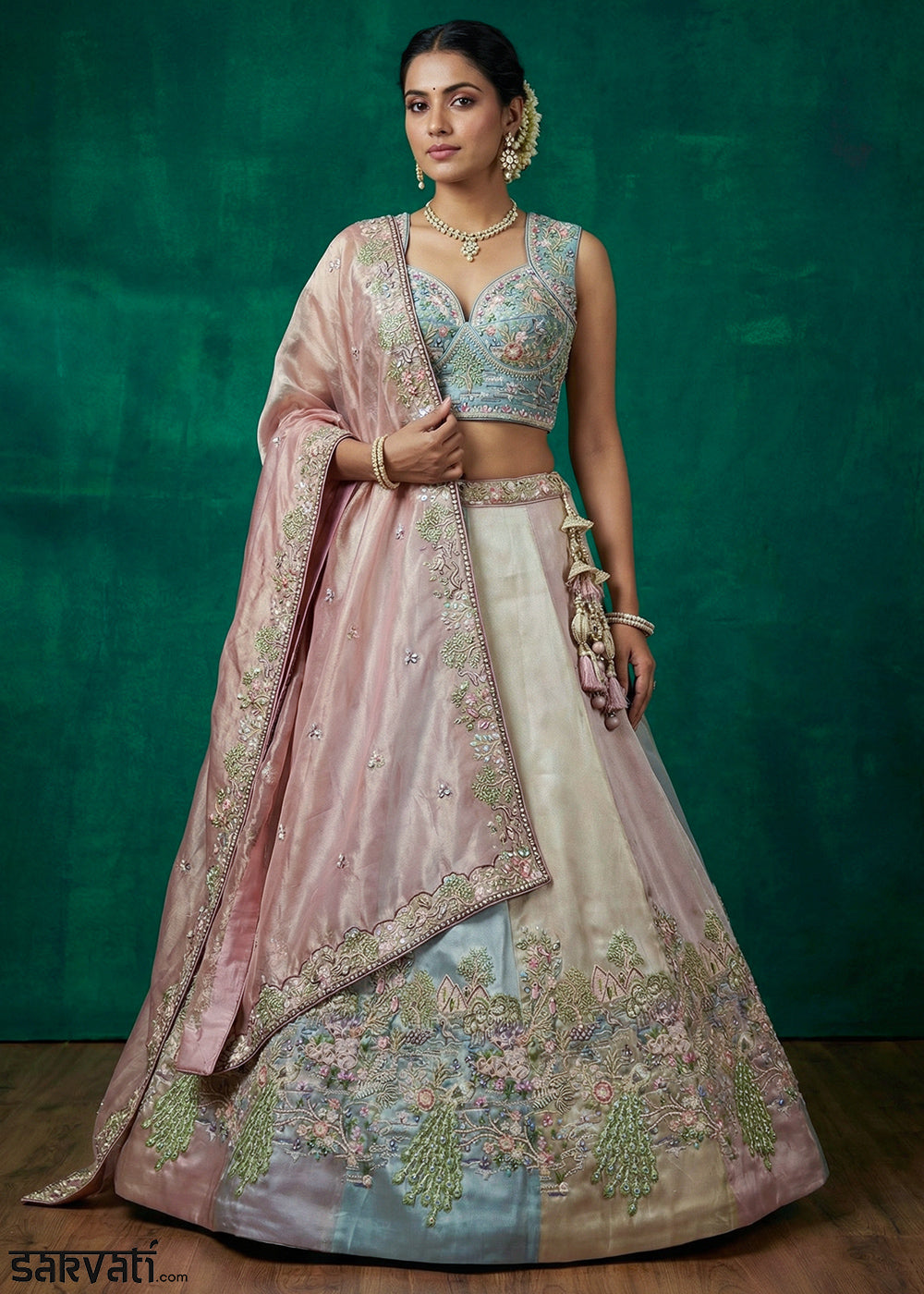 Gajri Multicolor Tissue Silk Lehenga Choli with Heritage Embroidery