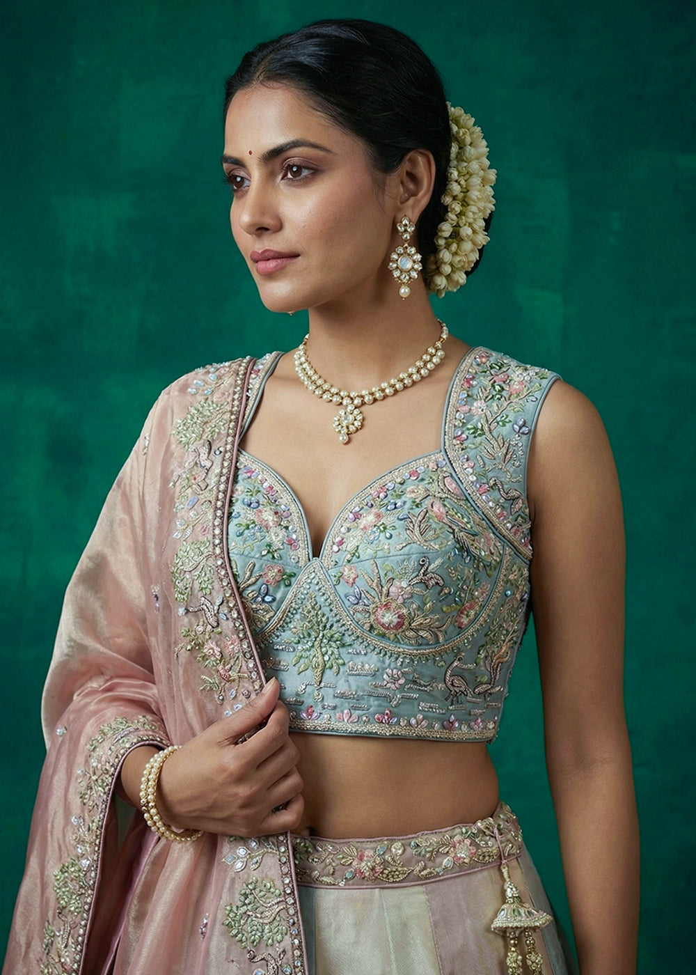 Gajri Multicolor Tissue Silk Lehenga Choli with Heritage Embroidery