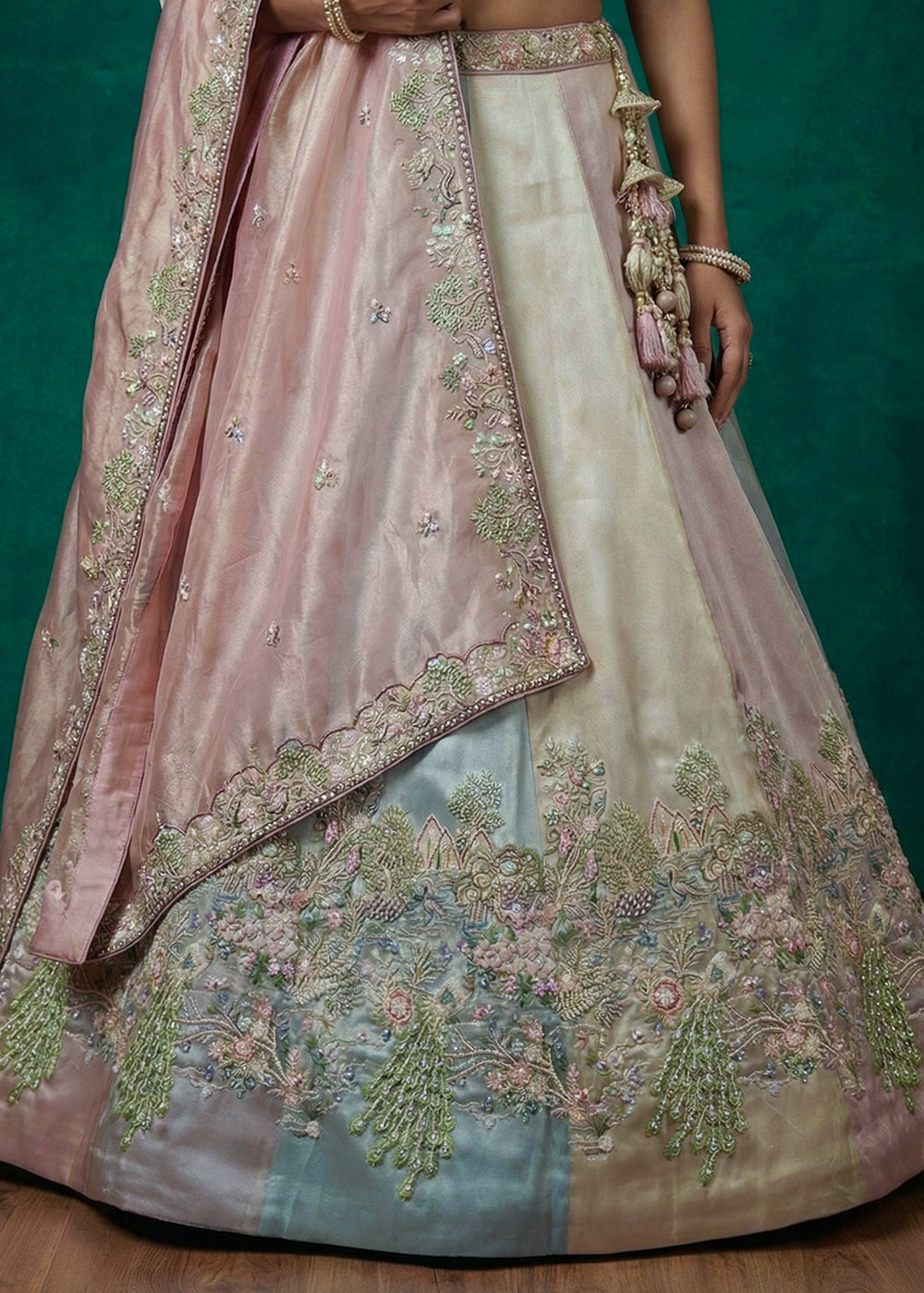 Gajri Multicolor Tissue Silk Lehenga Choli with Heritage Embroidery