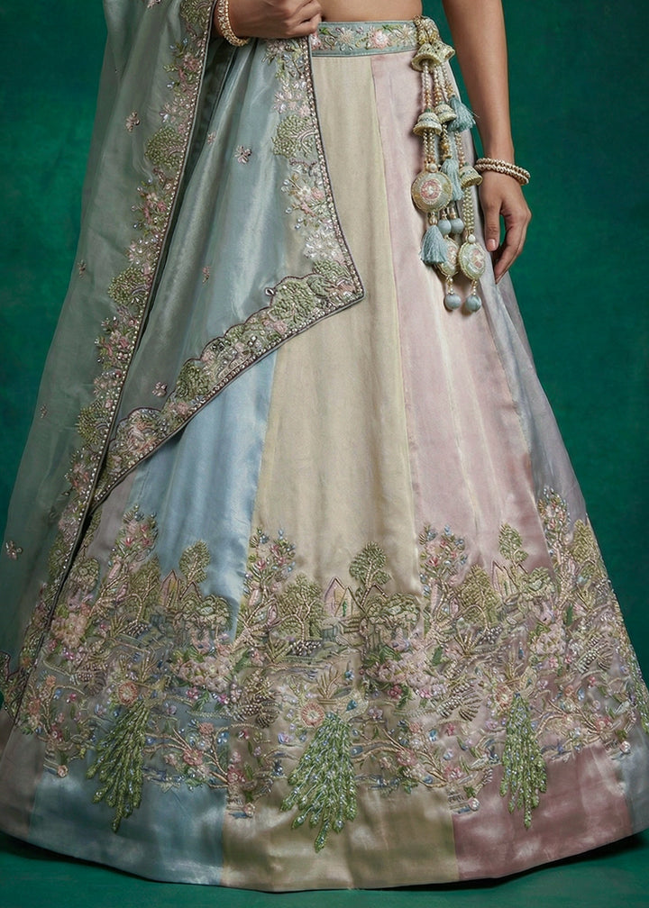 Sea Green Multicolor Tissue Silk Lehenga with Heritage Embroidery