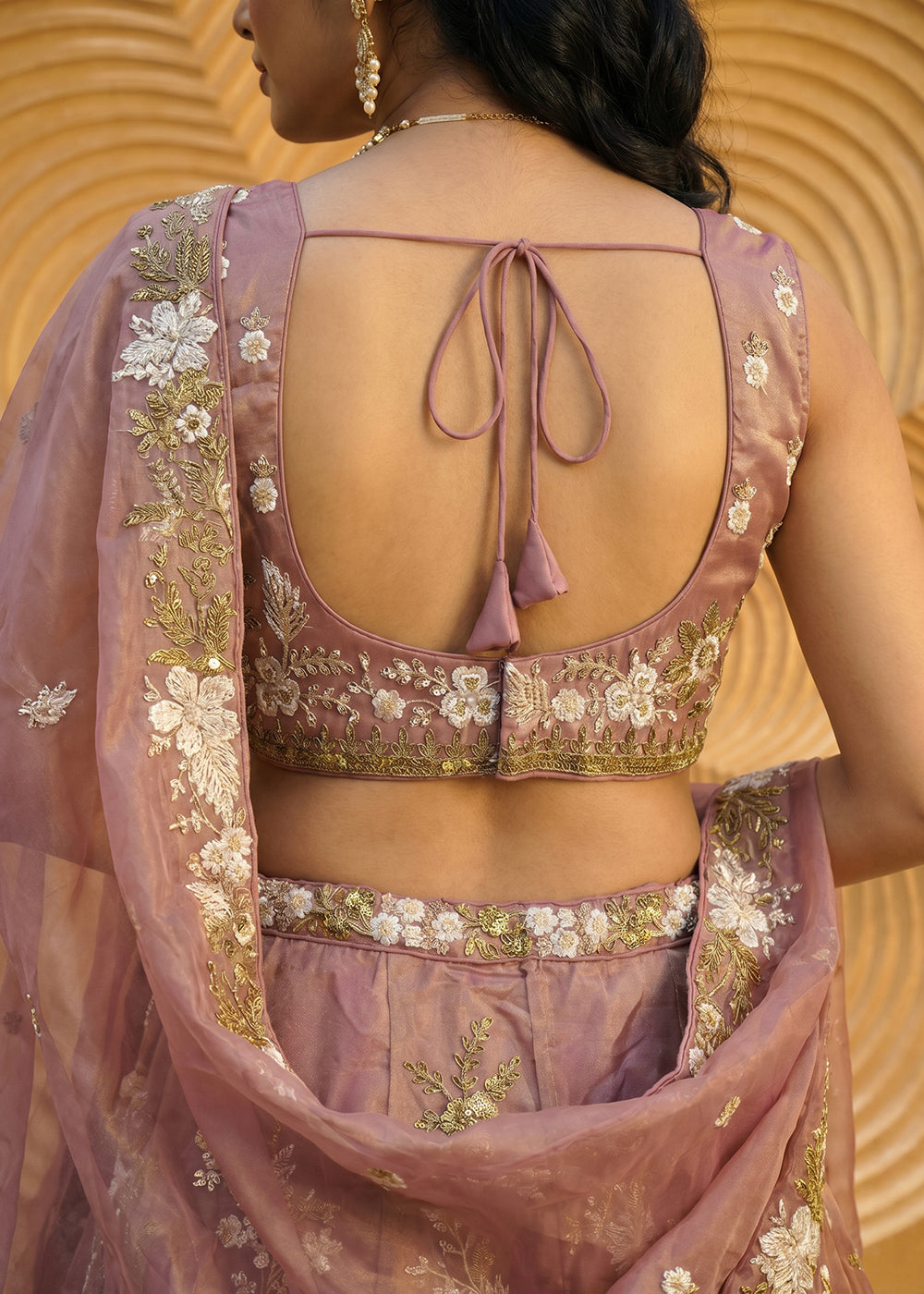 Pink Organza Lehenga Choli with Floral Zari Embroidery
