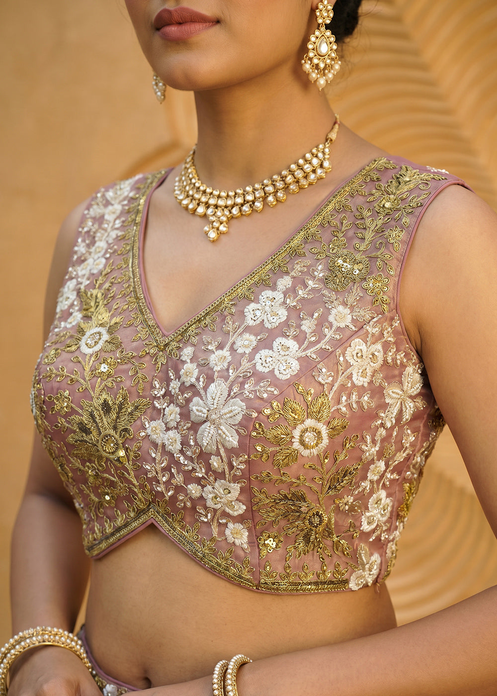 Pink Organza Lehenga Choli with Floral Zari Embroidery