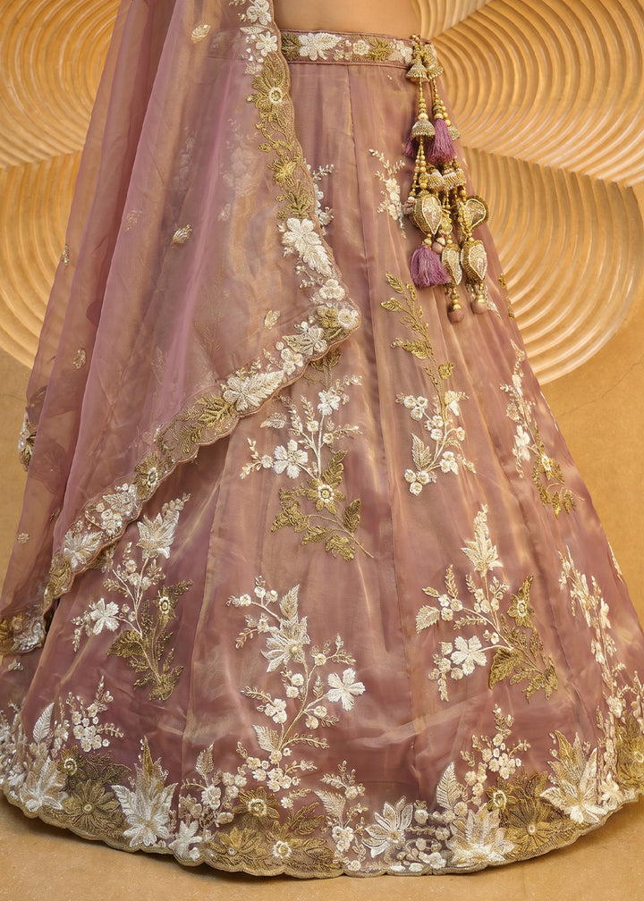 Pink Organza Lehenga Choli with Floral Zari Embroidery