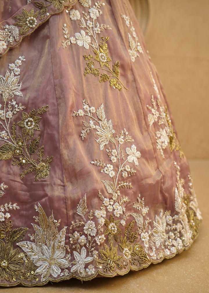 Pink Organza Lehenga Choli with Floral Zari Embroidery