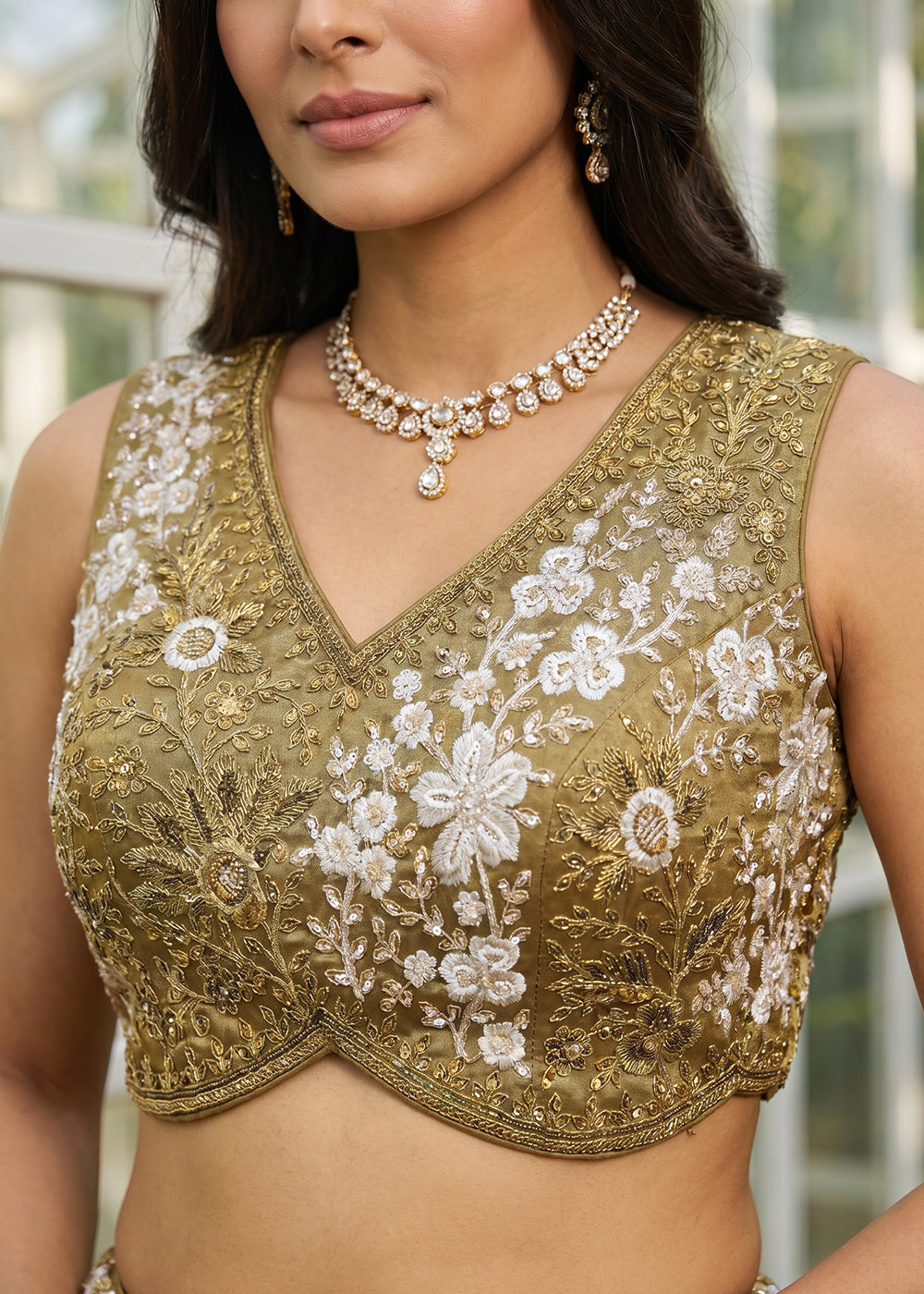 Yellow Organza Lehenga Choli with Floral Zari Embroidery