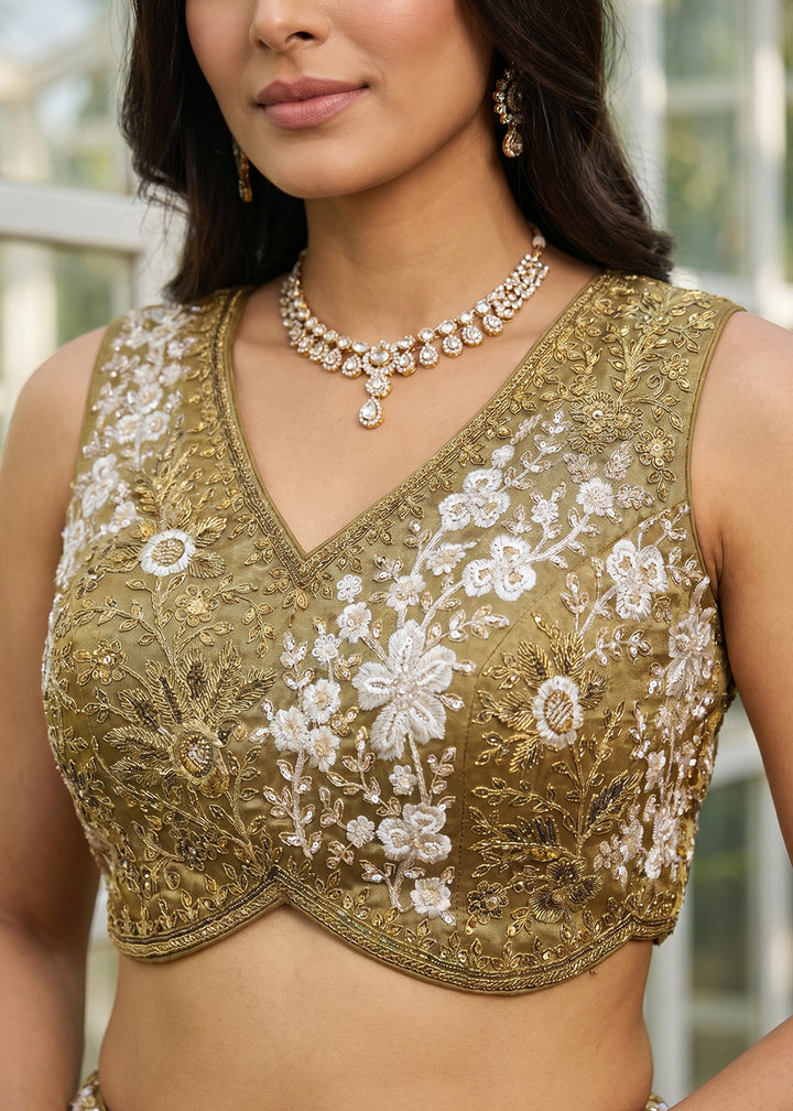 Yellow Organza Lehenga Choli with Floral Zari Embroidery