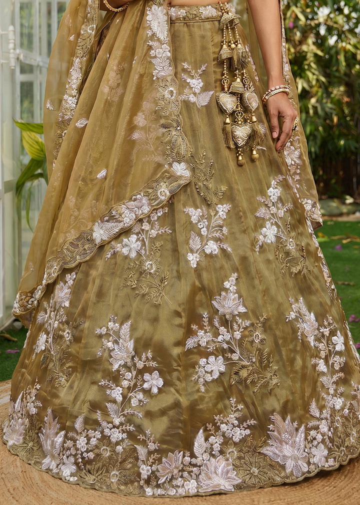 Yellow Organza Lehenga Choli with Floral Zari Embroidery