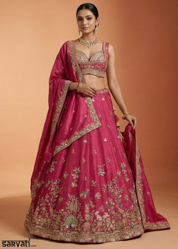 Rani Pink Silk Blend Lehenga Choli with Nature-Inspired Embroidery