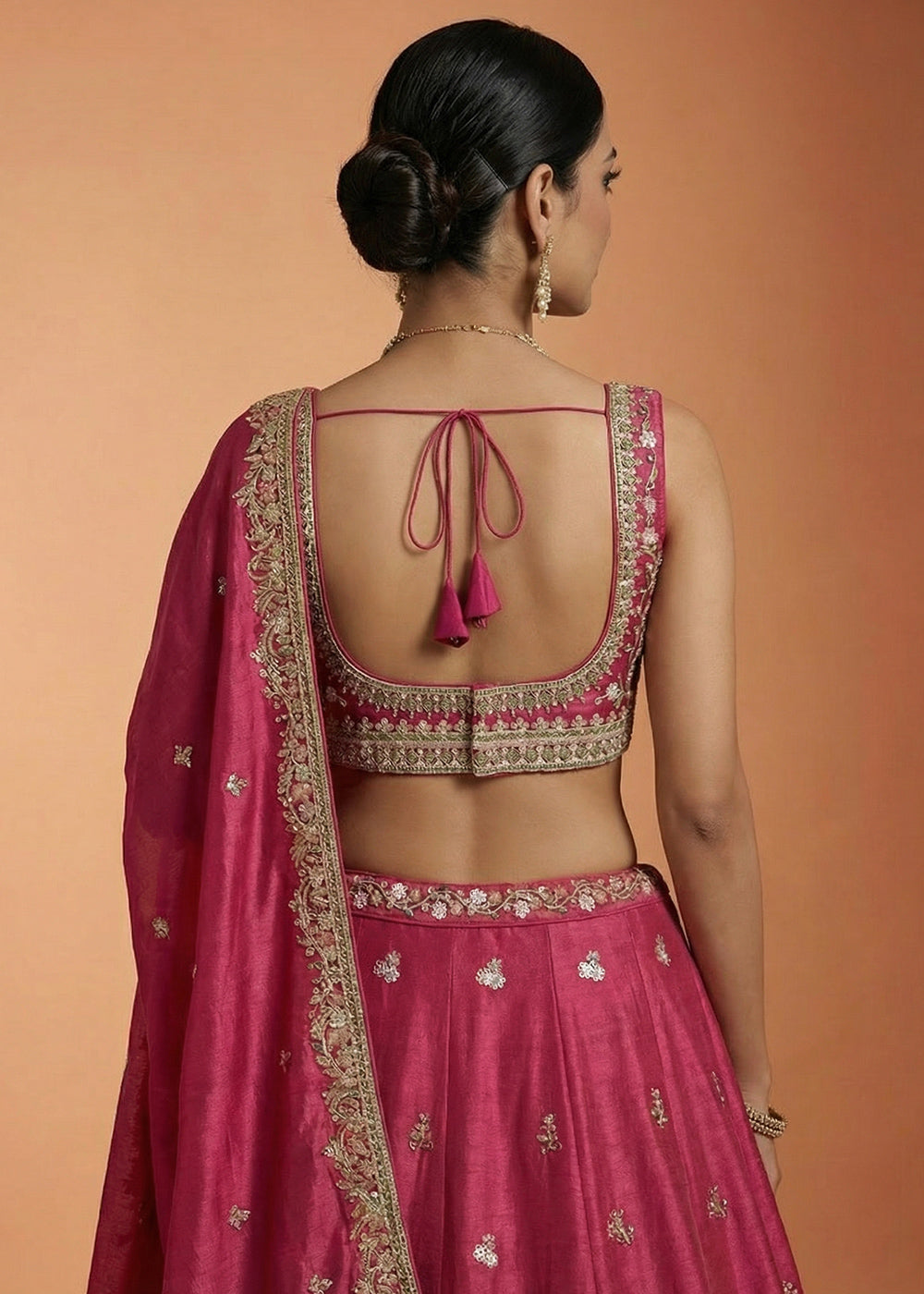Rani Pink Silk Blend Lehenga Choli with Nature-Inspired Embroidery