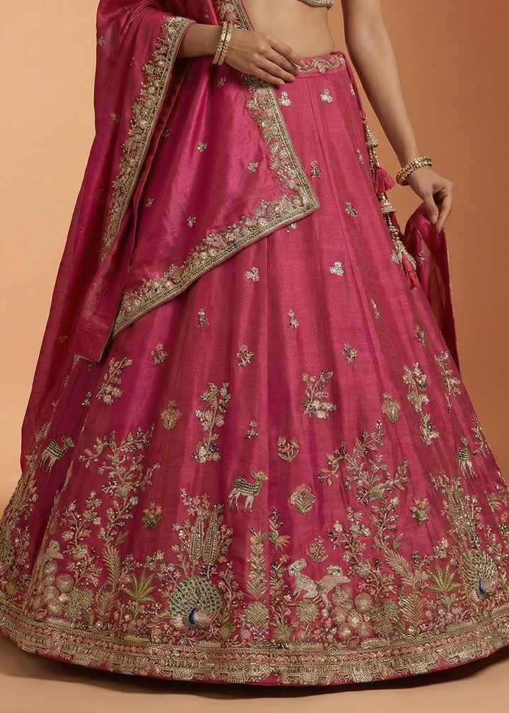 Rani Pink Silk Blend Lehenga Choli with Nature-Inspired Embroidery