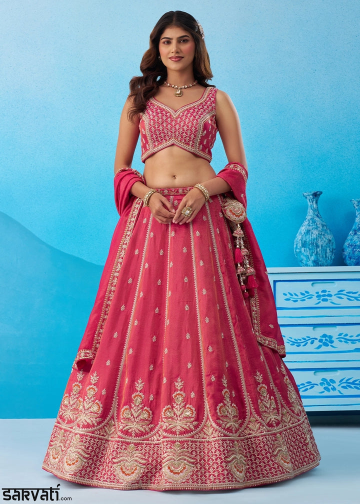 Magenta Pink Tissue Lehenga Choli with Beads & Sequins work