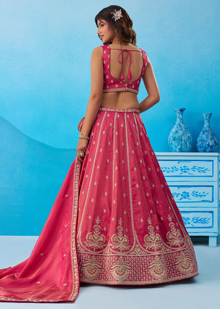 Magenta Pink Tissue Lehenga Choli with Beads & Sequins work