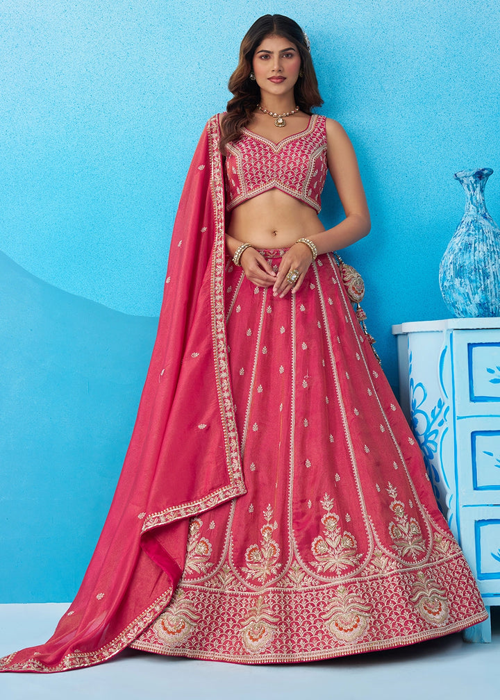Magenta Pink Tissue Lehenga Choli with Beads & Sequins work