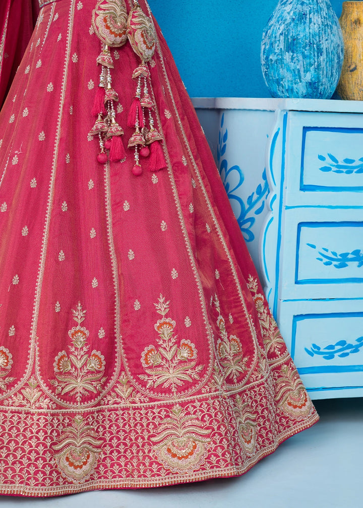 Magenta Pink Tissue Lehenga Choli with Beads & Sequins work