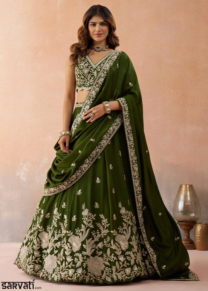 Seaweed Green Tissue Lehenga Choli with Sequin & Zari Detailing