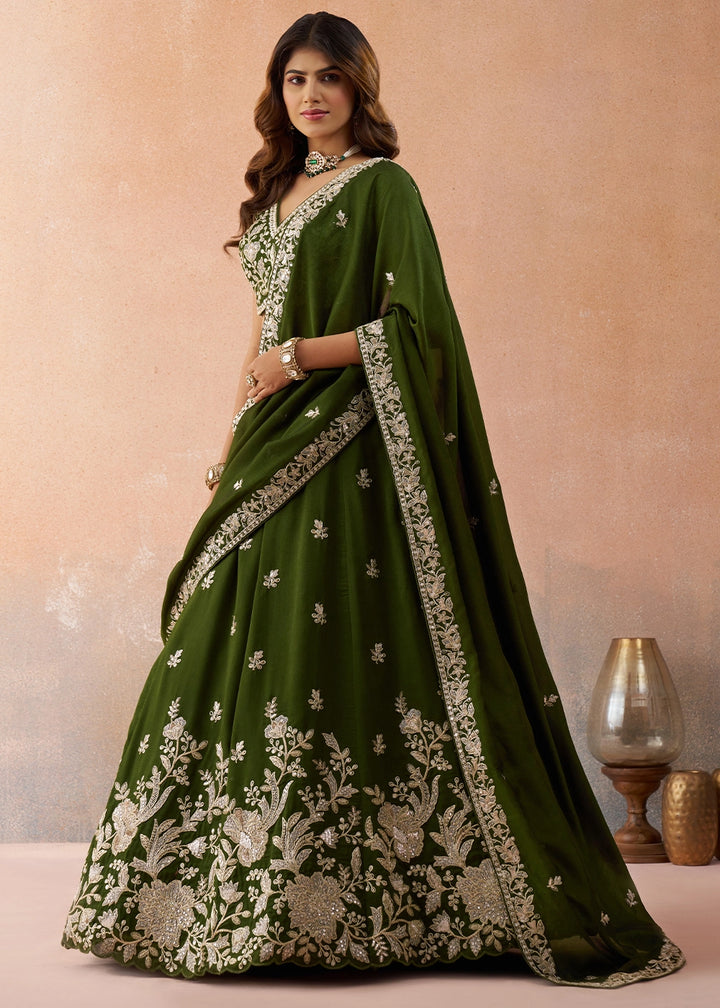Seaweed Green Tissue Lehenga Choli with Sequin & Zari Detailing