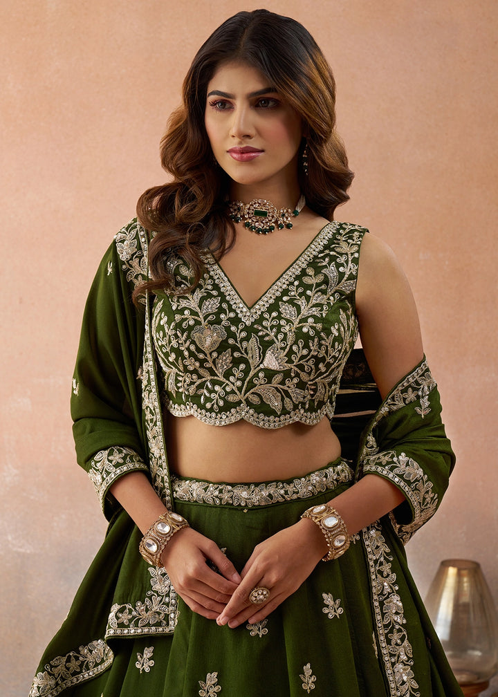 Seaweed Green Tissue Lehenga Choli with Sequin & Zari Detailing