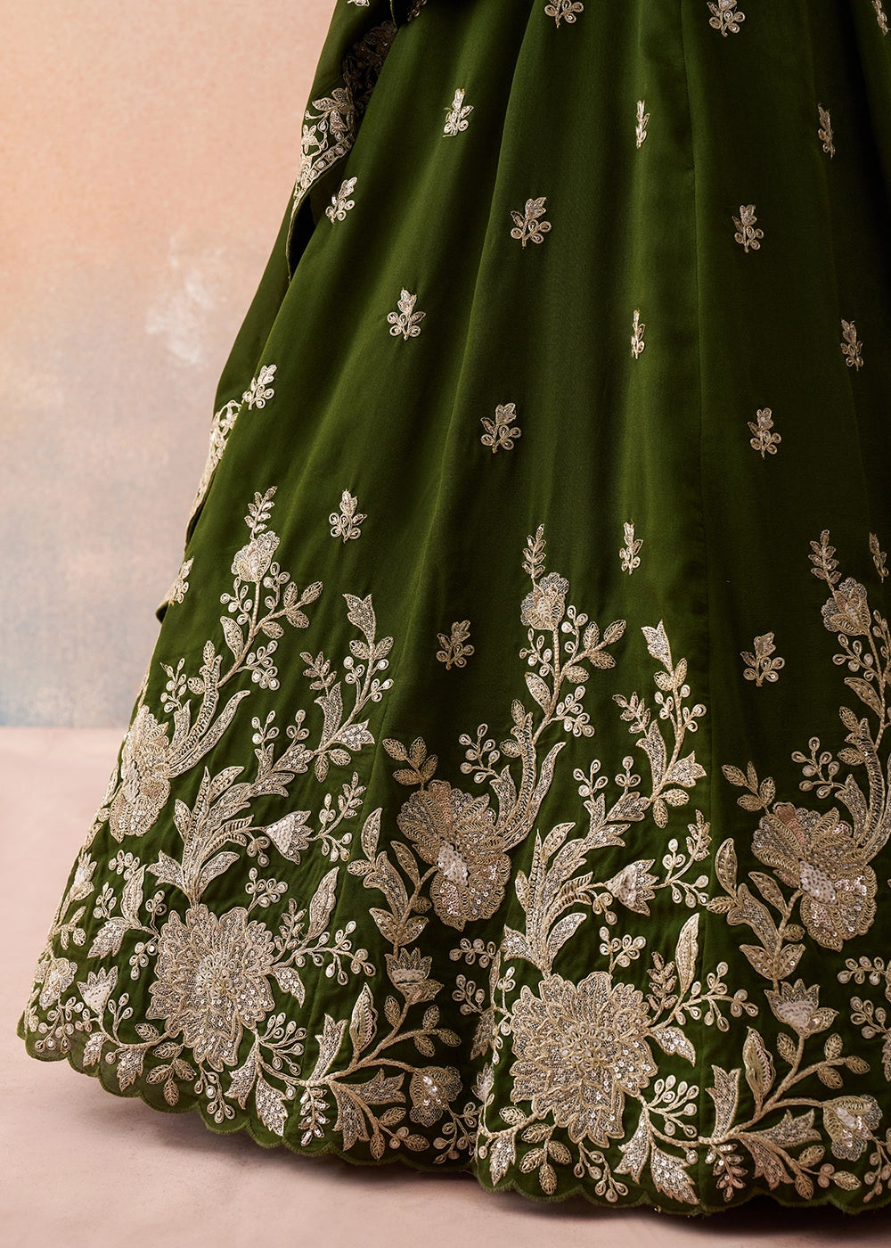 Seaweed Green Tissue Lehenga Choli with Sequin & Zari Detailing