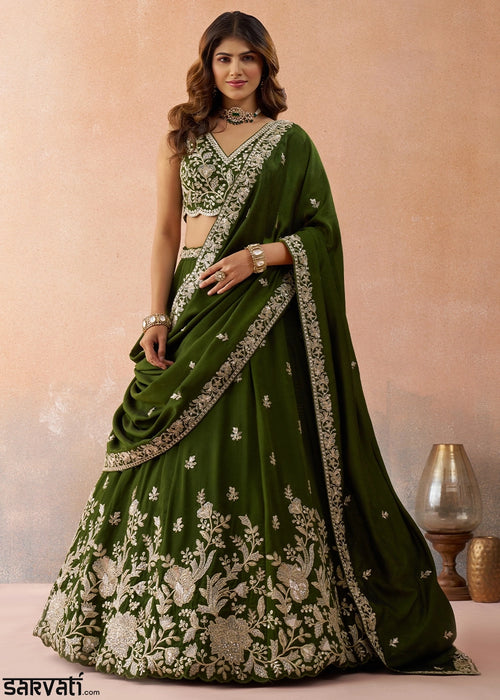 Seaweed Green Tissue Lehenga Choli with Sequin & Zari Detailing