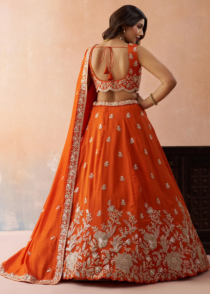 Flame Orange Tissue Lehenga Choli with Sequin & Zari Detailing