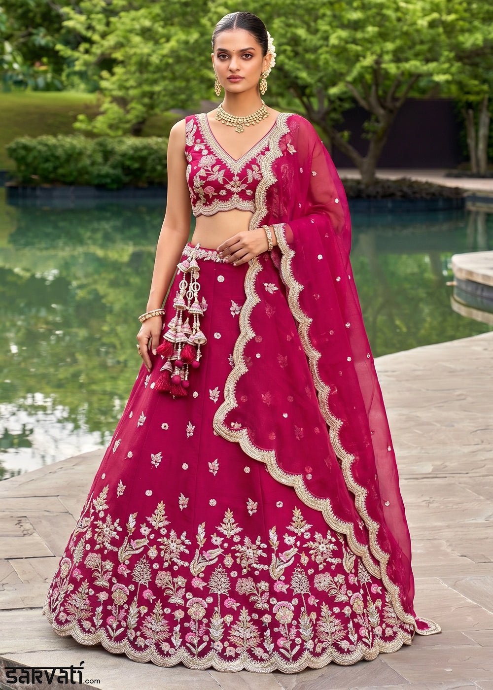 Cherry Pink Silk Blend Lehenga Choli with Floral Embroidery
