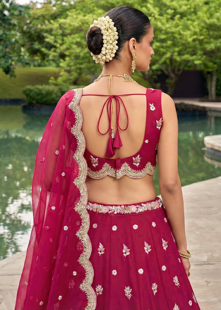 Cherry Pink Silk Blend Lehenga Choli with Floral Embroidery