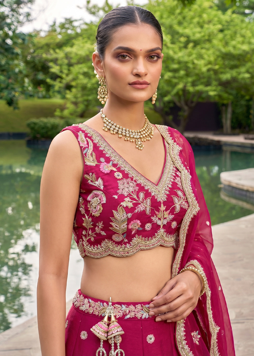 Cherry Pink Silk Blend Lehenga Choli with Floral Embroidery