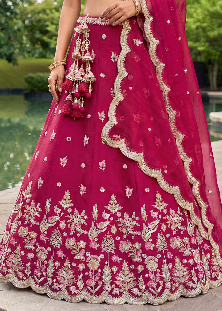 Cherry Pink Silk Blend Lehenga Choli with Floral Embroidery