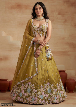 Mustard Silk Blend Lehenga Choli with Corset Blouse