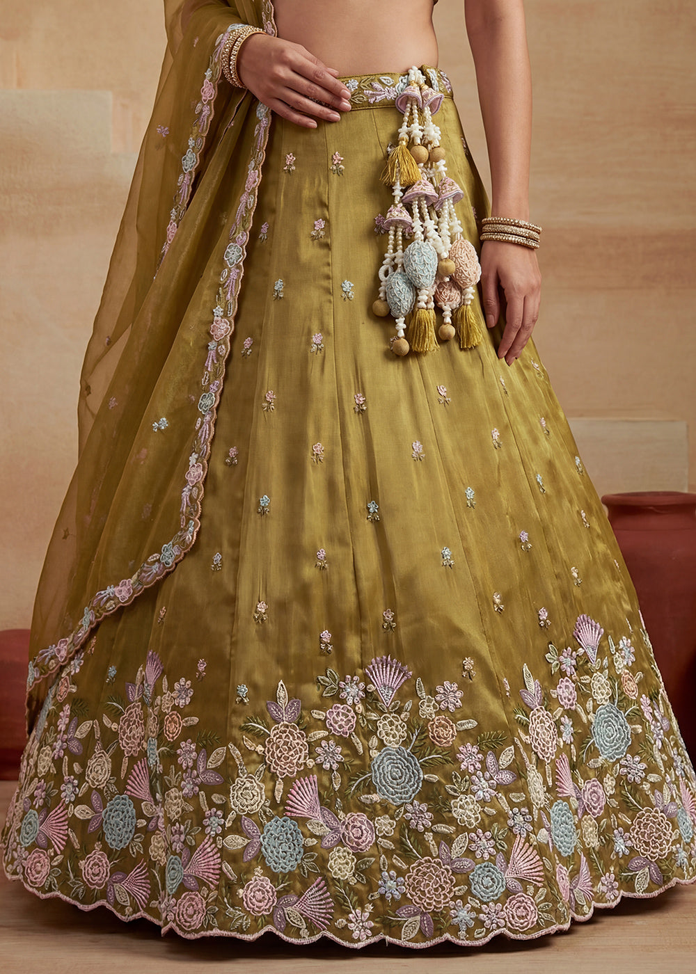 Mustard Silk Blend Lehenga Choli with Corset Blouse