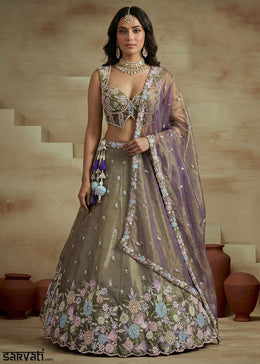 Purple Silk Blend Lehenga Choli with Corset Blouse