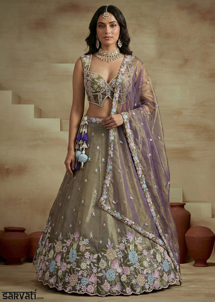 Purple Silk Blend Lehenga Choli with Corset Blouse