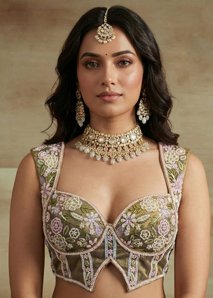 Purple Silk Blend Lehenga Choli with Corset Blouse