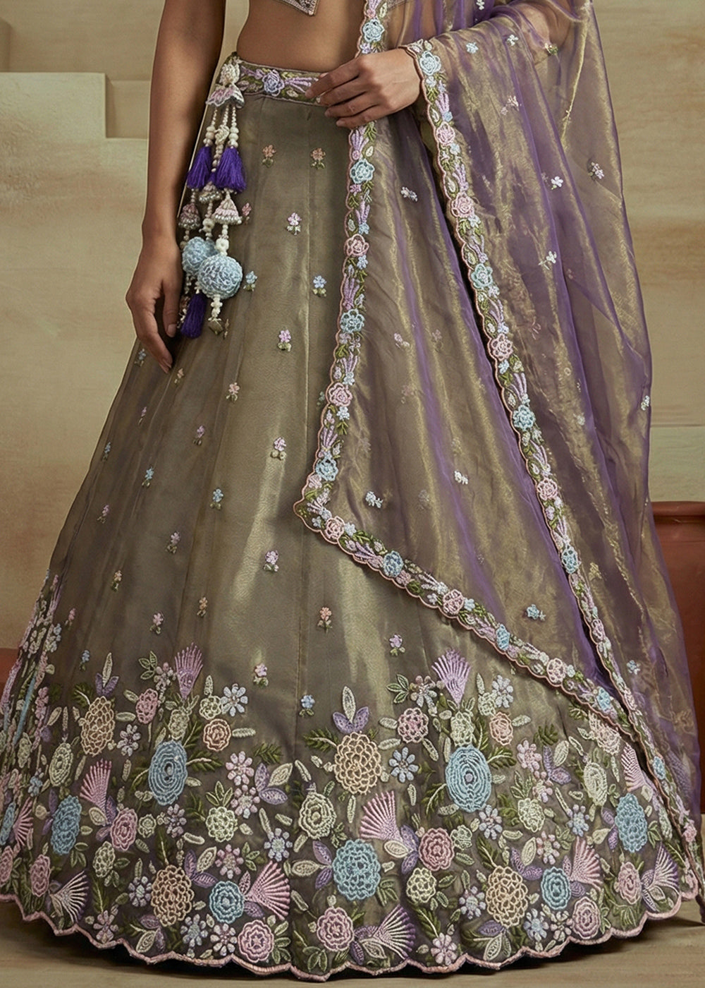 Purple Silk Blend Lehenga Choli with Corset Blouse