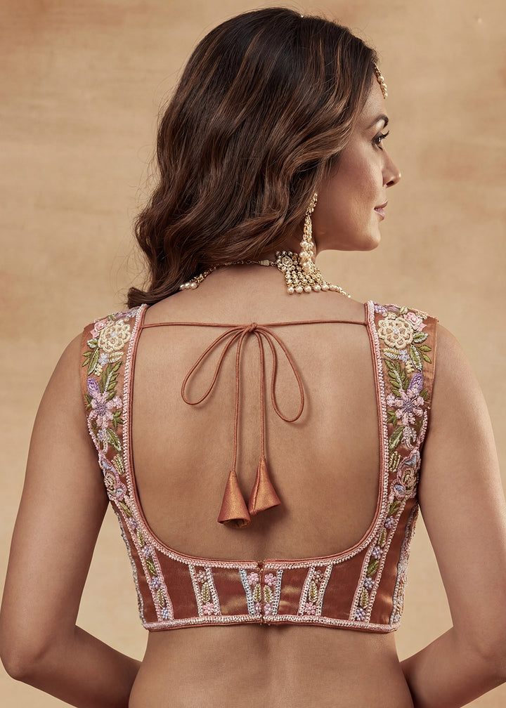 Rust Silk Blend Lehenga Choli with Corset Blouse