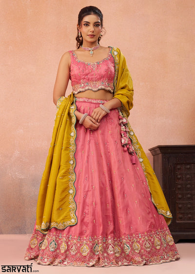 Punch Pink Silk Lehenga Choli with Beads & Sequins work