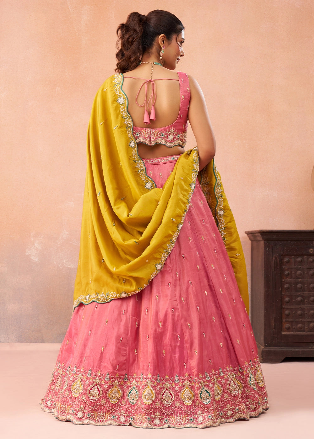 Punch Pink Silk Lehenga Choli with Beads & Sequins work