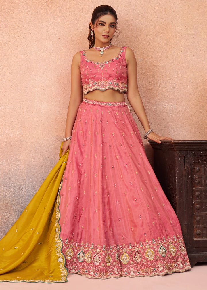 Punch Pink Silk Lehenga Choli with Beads & Sequins work