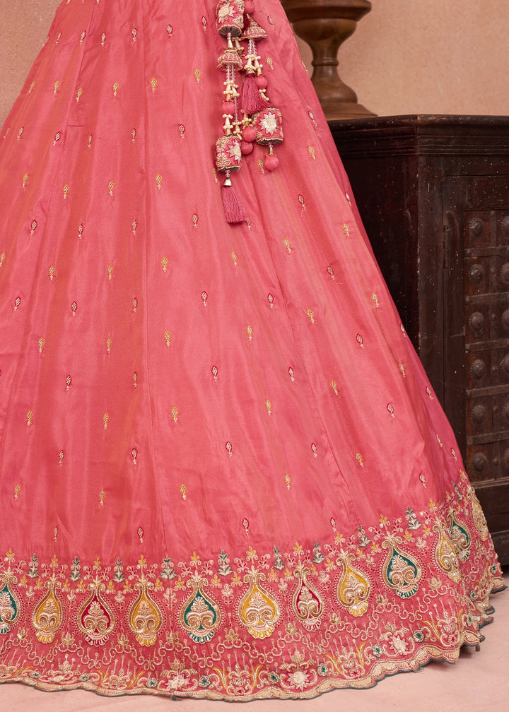 Punch Pink Silk Lehenga Choli with Beads & Sequins work