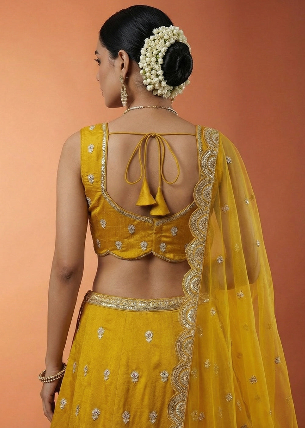 Mustard Silk Blend Lehenga Choli with Zari Embroidery
