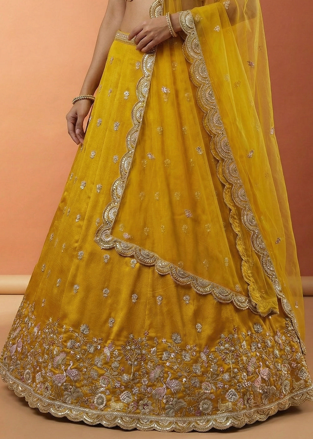 Mustard Silk Blend Lehenga Choli with Zari Embroidery