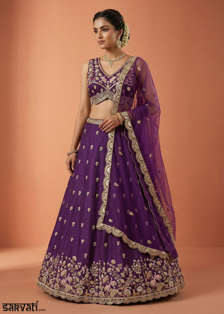 Purple Silk Blend Lehenga Choli with Zari Embroidery