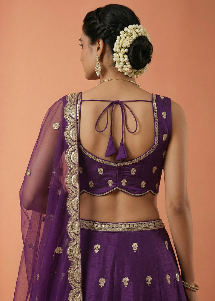 Purple Silk Blend Lehenga Choli with Zari Embroidery