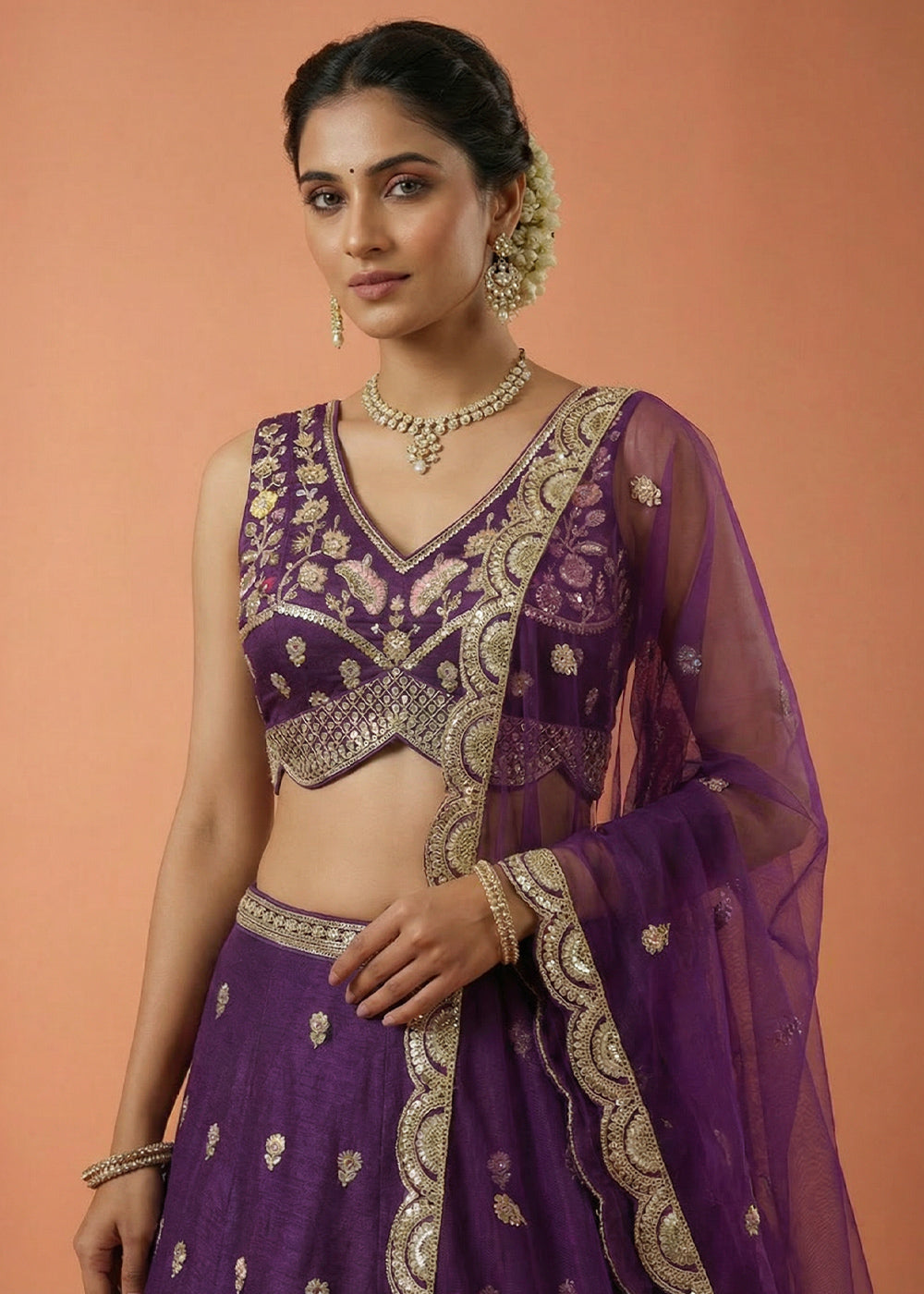 Purple Silk Blend Lehenga Choli with Zari Embroidery
