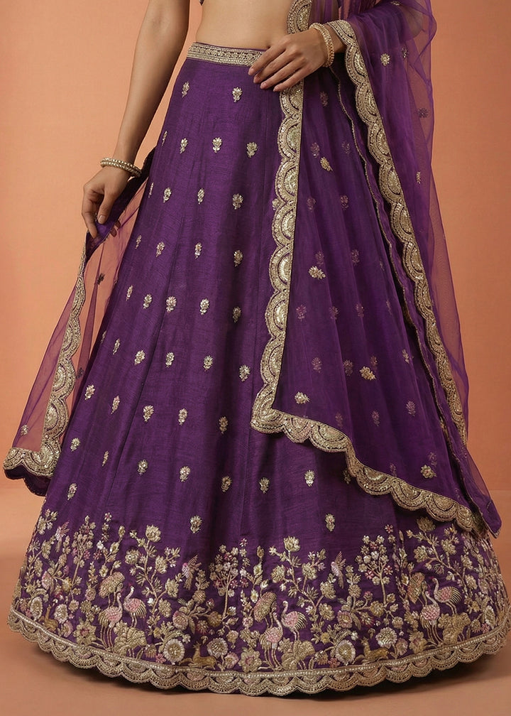 Purple Silk Blend Lehenga Choli with Zari Embroidery