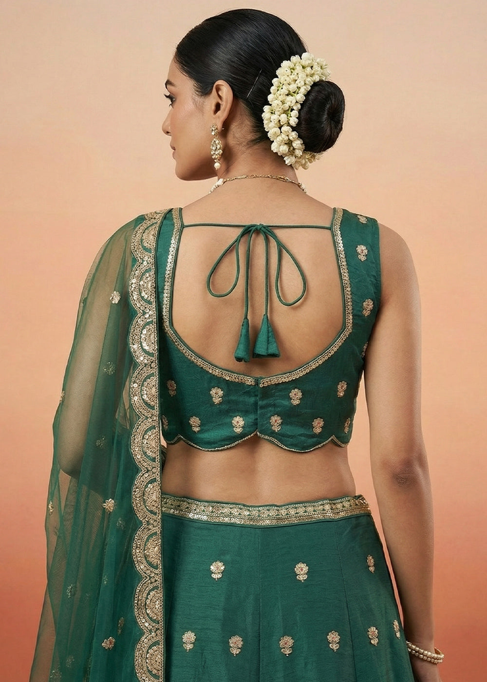 Rama Green Silk Blend Lehenga Choli with Zari Embroidery